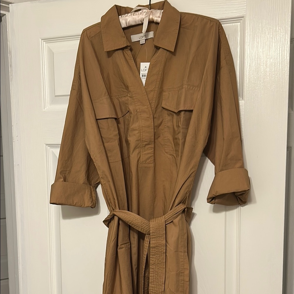 LOFT Belted Pocket Midi Shirt Dress, NWT